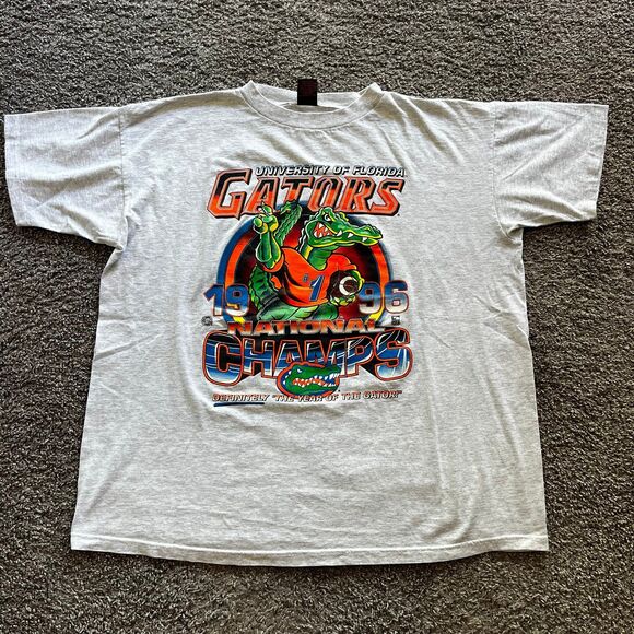 VTG 1996 Florida Gators Football National Champions T Shirt Neon Grey Size 2XL - Picture 1 of 7